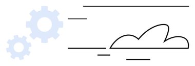 Hız çizgileri olan dişliler ve bulut silueti teknoloji, işbirliği, yenilik ve hızlı süreçleri temsil eder. Verimlilik, iş, takım çalışması, bilişim, otomasyon süreci için idealdir.