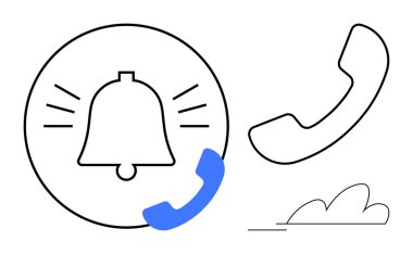 Ses hatları, mavi telefon ahizesi, siyah telefon ahizesi, basit bulut. İletişim, alarmlar, telefon görüşmeleri, hatırlatıcılar, müşteri desteği mesajlaşması için ideal. Basit.