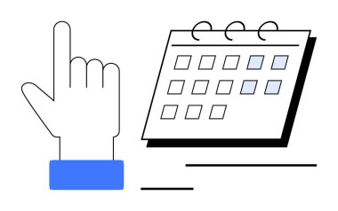 Vurgulanmış tarihleri içeren bir takvimle el hareketi. Planlama, organizasyon, programlama, randevular, verimlilik, iş akışı, zaman yönetimi için ideal. Basit düz metafor