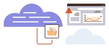 Dosya hata uyarısı ile bulut deposundan klasöre aktarılıyor. Grafik ve gösterge paneli analizleri. Bulut hesaplama, veri yönetimi, dosya paylaşımı, hata izleme, siber güvenlik, analitik için ideal