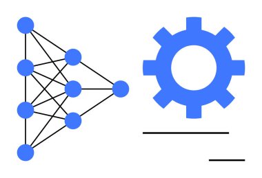 Sinirsel ağ düğümleri dişlilere bitişik çizgilerle bağlanır. Yapay zeka, makine öğrenimi, otomasyon, yenilik, teknoloji, veri bilimi, yazılım geliştirme için idealdir. Basit düz metafor