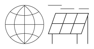 Yenilenebilir enerji ve sürdürülebilirliği ön plana çıkaran güneş panellerinin yanında dünya. Yeşil enerji, sürdürülebilirlik, küresel çözümler, temiz enerji, çevre, teknoloji, iklim değişikliği için idealdir. Basit.