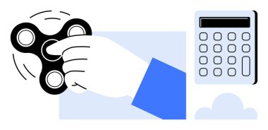 El ile dönen siyah döner, bir hesap makinesi ve soyut şekiller. Stres atmak, odaklanmak, üretkenlik, denge, rahatlama finans ve farkındalık için idealdir. Basit düz metafor