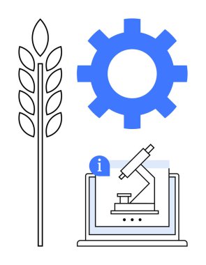 Buğday sapı, dişli tekerlek ve mikroskop tarımsal araştırma, yenilik ve teknolojiyi ön plana çıkarıyor. Tarım, teknoloji, eğitim, araştırma sürdürülebilirliği otomasyonu için ideal