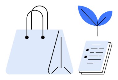 Yaprağın altındaki alışveriş torbası sürdürülebilirliği, çevre dostu olmayı, bilinçli tüketimi, çevresel sorumluluğu, minimalizmi, yeşil yaşam tarzını, sorumlu alışkanlıkları sembolize ediyor. A