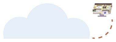 Uygulamaları ve kullanıcı arayüzünü gösteren bir bilgisayar monitörüne yönlendiren noktalı oklu büyük bulut. Teknoloji, veri depolama, ağ oluşturma, çevrimiçi hizmetler, uzaktan çalışma, dijital