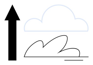 Bir ışık bulutu ve soyut zemin çizgilerinin yanındaki siyah yukarı doğru ok basit bir düz metaforda özlem, fırsat, yenilik, motivasyon, başarı, yön ve büyüme göstermektedir.