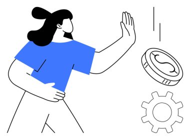 Düşen parayı iten kadın, para odaklı dikkatin reddedilmesini simgeliyor. İş bağlamında ekipman içerir. Etik, anti-tüketim, iş hayatı dengesi, finans, karar verme mekanizması için ideal