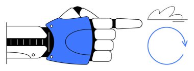 Dairesel bir ok ve çevresel akışı temsil eden bulutları gösteren robotik eller. Yenilik, otomasyon, teknoloji, sürdürülebilirlik, ilerleme, geri dönüşüm, minimalizm, basit