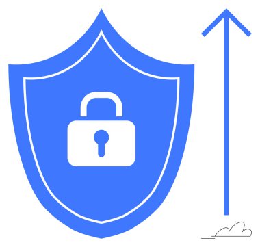 Mavi bir kalkan ve içinde asma kilit var. Güvenliği simgeliyor. Yukarı doğru ok ise büyüme, gelişme ya da gelişmeyi gösteriyor. Güvenlik, büyüme, ilerleme, teknoloji, koruma için ideal