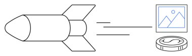 Roket çerçeveli bir görüntü ve paraya doğru ilerliyor, yeniliği, dijital ilerlemeyi, finansal büyümeyi sembolize ediyor. Yaratıcılık, teknoloji, girişimcilik, iş stratejisi, başarı hedefi için ideal