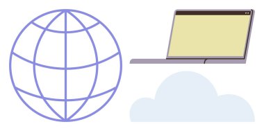 Küresel iletişim, bulut hesaplama ve dijital teknoloji yeniliklerini dünya ızgarası, dizüstü bilgisayar ve bulutlar vurguluyor. Teknoloji, iletişim, eğitim, ağ küreselleşmesi için ideal