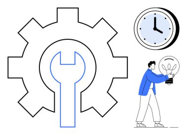 İngiliz anahtarı mekaniği sembolize eden vites, zaman yönetimi için saat, ve fikir ya da yenilik olarak ampul tutan kişi. Üretkenlik, takım çalışması, yaratıcılık, problem çözme, yenilik, zaman