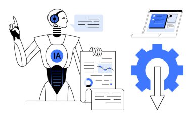 Gelecekçi robot işleme verileri, raporları, grafikleri analiz etmek ve teknolojiyle etkileşim kurmak. Yapay zeka, otomasyon, analitik, yenilik teknolojisi öğrenme süreci yönetimi için idealdir. Basit.