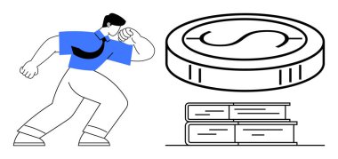 İş elbiseli bir adam kitapların yanında güven içinde yürüyor ve madeni başarıyı, bilgiyi, büyümeyi simgeliyor. İş, finans, eğitim, motivasyon, mesleki kalkınma için ideal