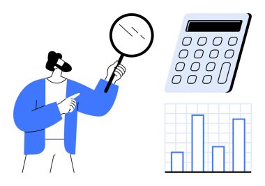 Büyüteç, büyük hesap makinesi ve çizelge ile gözlem yapan kişi. Analiz, bütçe, finans, karar verme, iş stratejisi araştırmaları için idealdir. Basit düz