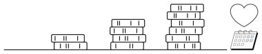 Madeni para yığınları kalp ve takvime doğru büyür, finansal büyüme, tasarruf, yatırım, hedef başarı, planlama, istikrar ve motivasyonu görselleştirir. Kişisel için ideal