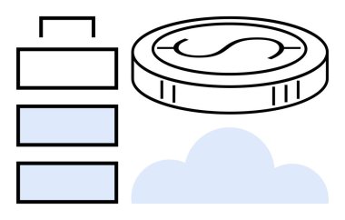 Bulut, dolar sembollü para ve istiflenmiş bloklar finansal büyüme, bulut depolama ve veri erişilebilirliğini temsil ediyor. Finans, teknoloji, bulut hesaplama, veri yönetimi tasarrufu için ideal