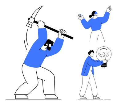 Karakterler arasında kazmalı madencilik yapan bir adam, VR teknolojisi kullanan bir kadın ve parlayan bir ampul tutan başka bir adam var. Takım çalışması, yenilik, teknoloji, çaba ve problem çözme için ideal