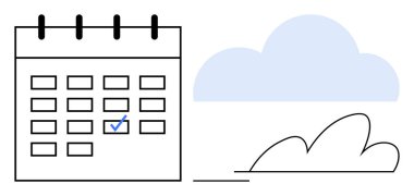 İşaretli bir tarih ve mavi bulutlu takvim ızgarası. Zaman yönetimi, zaman çizelgesi, mühlet takibi, hatırlatıcı, planlama, verimlilik ve organizasyon için ideal. Basit düz metafor