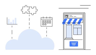 Bulut çizelgeleri, bulmaca parçalarını ve bir takvimi çevrimiçi bir mağazaya bağlar. E-ticaret, bütünleşme, planlama, analitik, strateji bulutu çözümleri iş büyümesi için idealdir. Basit bir daire.