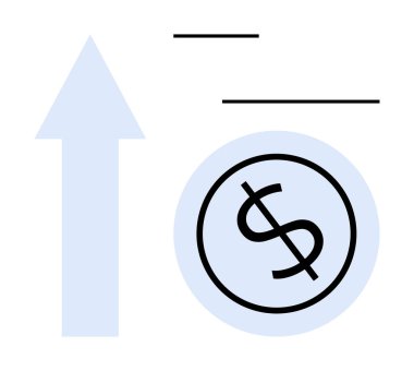 Bir doları işaret eden yukarı ok, finansal büyümeyi, ilerlemeyi ve ekonomik başarıyı vurguluyor. İş, yatırım, pazarlama, karlılık ve gelir artışı için ideal