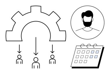 Takım üyelerine, profil simgesine, takvim ızgarasına görev dağılımı. İş gücü yönetimi, görev dağılımı, takım çalışması, HR süreçleri, planlama, basit daire düzeni için ideal
