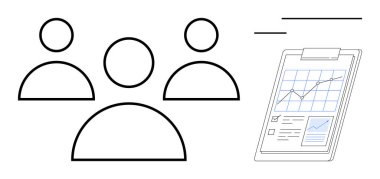 Çizelge ve analizleri gösteren bir panonun yanında üç kişilik bir grup. Takım çalışması, veri paylaşımı, ilerleme, işbirliği, büyüme stratejisi, üretkenlik ve hedef izleme için ideal