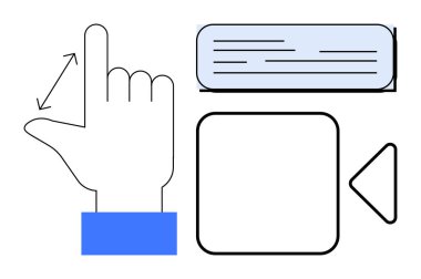 El çabukluğu hareketi, video kamera ikonu ve metin kutusu dijital etkileşim olduğunu gösteriyor. Teknoloji, kullanıcı deneyimi, arayüz, eğitim, erişilebilirlik, basit düz metaforlar için ideal