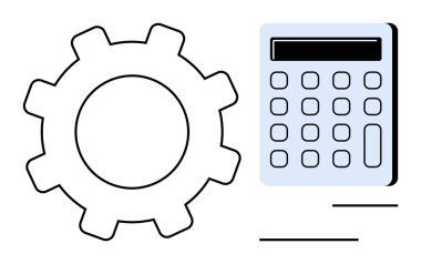 Mühendislik, otomasyon ve finansal yönetim arasındaki bağlantıyı temsil eden bir hesap makinesinin yanında. Eğitim, finans, planlama, bütçe, üretkenlik ve sorun çözme için ideal