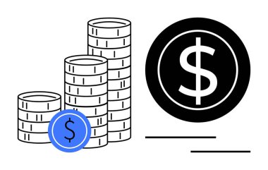 İçinde dolar sembolü olan bozuk paralar, finans, yatırım ve tasarruf kavramlarını ön plana çıkarıyor. Ekonomi, bankacılık, muhasebe, kâr, gelir zenginliği büyüme temaları için idealdir. Basit düz metafor özellikleri