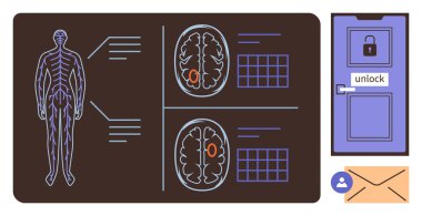 İnsan sinir sistemi, beyin taraması karşılaştırması, kilit ve anahtar metaforu, kullanıcı profili, zarf. Nöroloji, veri, problem çözme, tıbbi araştırma bilişsel güvenlik yeniliği için ideal