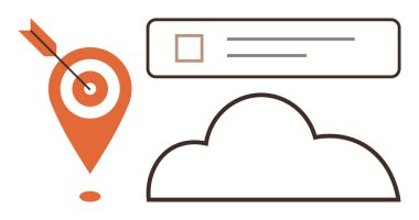 Oklu hedef işareti, kontrol listesi bileşeni ve bulut çizgisi. Hedef belirleme, üretkenlik, planlama, organizasyon, bulut depolama stratejisi görev yönetimi için idealdir. Basit düz metafor