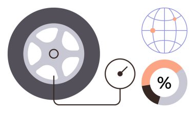 Küre ve yüzdelik çizelgeleriyle çevrili basınçlı otomobil lastiği izleme, bağlantı, verimlilik, güvenlik, hareketlilik, sürdürülebilirlik ve analitiği akla getiriyor. Dijital için ideal