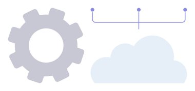 Mekaniği temsil eden ikon, depolamayı sembolize eden bulut ve veri transferini gösteren bağlı düğümler. Bulut hesaplama, teknoloji, yenilik, otomasyon, depolama, bağlantı için ideal