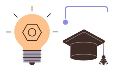 Ampul ve mezuniyet şapkası öğrenmeyi, yeniliği, eğitimi, hedefleri, yaratıcılığı, problem çözmeyi, bilgi paylaşımını, takım çalışmasını sembolize eden bir çizgiyle bağlandı. Akademik başarı için ideal basit düz