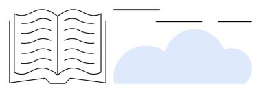 Açık kitap, paralel satırlar, süzülen bulut. Konseptler için idealdir. Öğrenme, bilgi, eğitim, bulut depolama, yaratıcılık hikaye anlatma veya teknoloji. Basit düz metafor