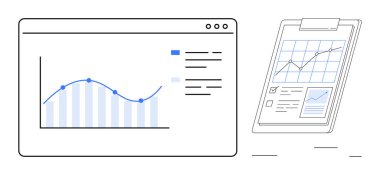 Bilgisayar ekranındaki veri tablosu büyüme analizlerini ve eğilimlerini gösteriyor. Çizelgeli pano performans ölçümlerini gösteriyor. İş için ideal, raporlar, analitik, araştırma, strateji, planlama, basit daire