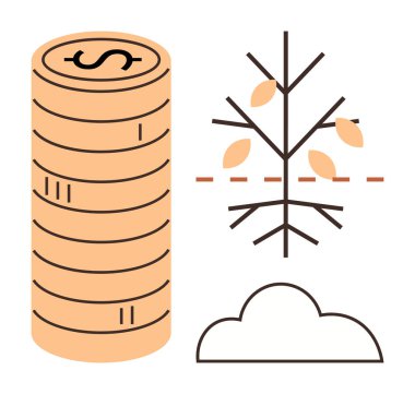 Asgari ağaç dökülen yaprakların yanında para yığını, mali yönetimi, büyümeyi, sürdürülebilirliği, zenginliği, çevre dostu olmayı, yatırımı ve ekonomik sorumluluğu temsil ediyor. Basit düz