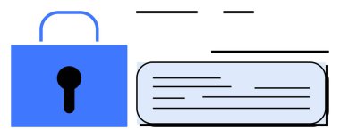 Basit bir mesaj kutusunun yanında anahtar deliği olan mavi asma kilit. Siber güvenlik, gizlilik, çevrimiçi koruma, veri güvenliği, yazılım geliştirme, şifreleme, güvenlik ağları, basit düz metafor