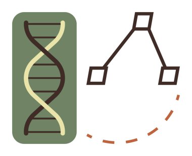 Üzerinde düğümler ve kısmi kesik bir yay olan geometrik bir ağın yanında DNA sarmalı. Bilim, genetik, biyoloji, araştırma, yenilik, biyoteknoloji ve bağlantı için ideal. Basit düz metafor