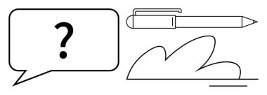 Konuşma balonunda soru işareti, soyut karalamanın üstündeki kalem. Yaratıcılık, yazma, beyin fırtınası, iletişim, problem çözme, eğitim, fikir üretimi için ideal düz metafor