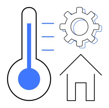 Isı göstergeli termometre, otomasyon için teçhizat ve ev hatları. Teknoloji, enerji verimliliği, akıllı ev, iklim yönetimi, konfor yeniliği ve bağlantı için ideal. Basit düz