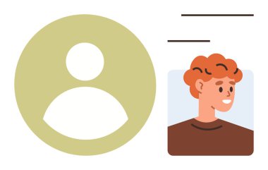 Kızıl saçlı bir kişinin resimli profil resminin yanında soyut yer tutucu simgesi. Kullanıcı arayüzü, kimlik, profil ayarları, hesap ayarları, sosyal ağ, iletişim için ideal