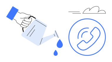 Telefon ikonuna elle su dökmek iletişim kurma kavramına benzer. Teknoloji, ağ oluşturma, destek, müşteri bakımı, büyüme, iş yeniliği için idealdir. Basit.