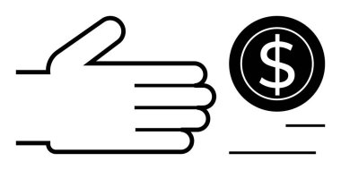 Yuvarlak dolarla yüz yüze duran ve hareketi, ödemeyi, alışverişi, bağışı, serveti, takası, yatırımı ya da cömertliği temsil eden çizgileri olan paralar. Minimalist düz metafor