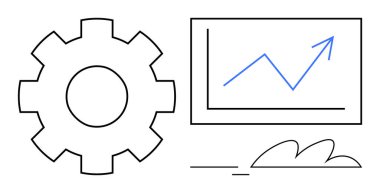 Basit bir düz tasarımda yükselen bir grafiğin yanında vites. Büyüme, analitik, verimlilik, verimlilik, planlama, strateji, iş süreci için ideal, basit düz metafor