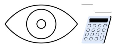 Detayları, hassasiyeti ve hesaplamayı vurgulayan bir hesap makinesinin yanında büyük bir göz. Finans, analitik, vizyon, odaklanma, hassas veri doğruluğu veya planlama kavramları için idealdir. Basit düz metafor