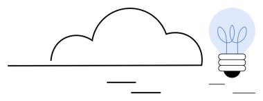 Bitki şekilli filamanlı bulut çizgisi ve ampul sürdürülebilirliği ve yeniliği iletir. Yeşil enerji, yaratıcılık, ilham, çevre dostu tasarım, teknoloji, sürdürülebilir büyüme için ideal