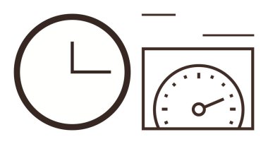 Zaman takibini, verimliliği ve verimliliği gösteren bir kilometre sayacının yanındaki saat. Kavram için ideal zaman yönetimi, performans, hedef belirleme, süreler, iş optimizasyonu